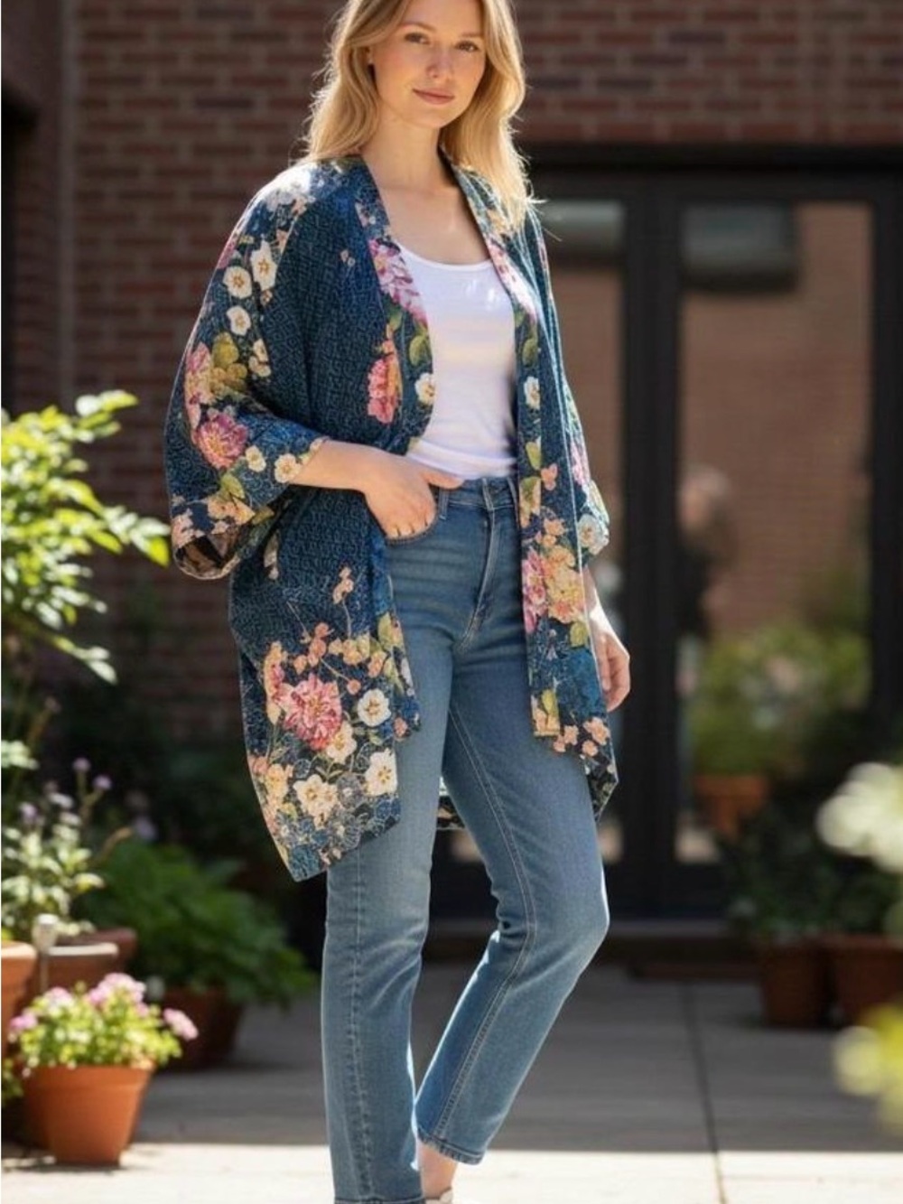 Johnny Was Navy Floral-Garden Kimono